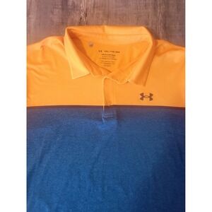 Under Armour The Playoff Polo Mens 2XL  Golf Blue Orange Loose Fit Heat Gear EUC